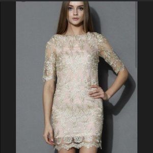 NWOT Chicwish Gold embroiled and Pink Dress